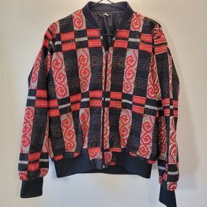 Dormeuil England Vintage Red And Black Print Zip Up Sweater - M